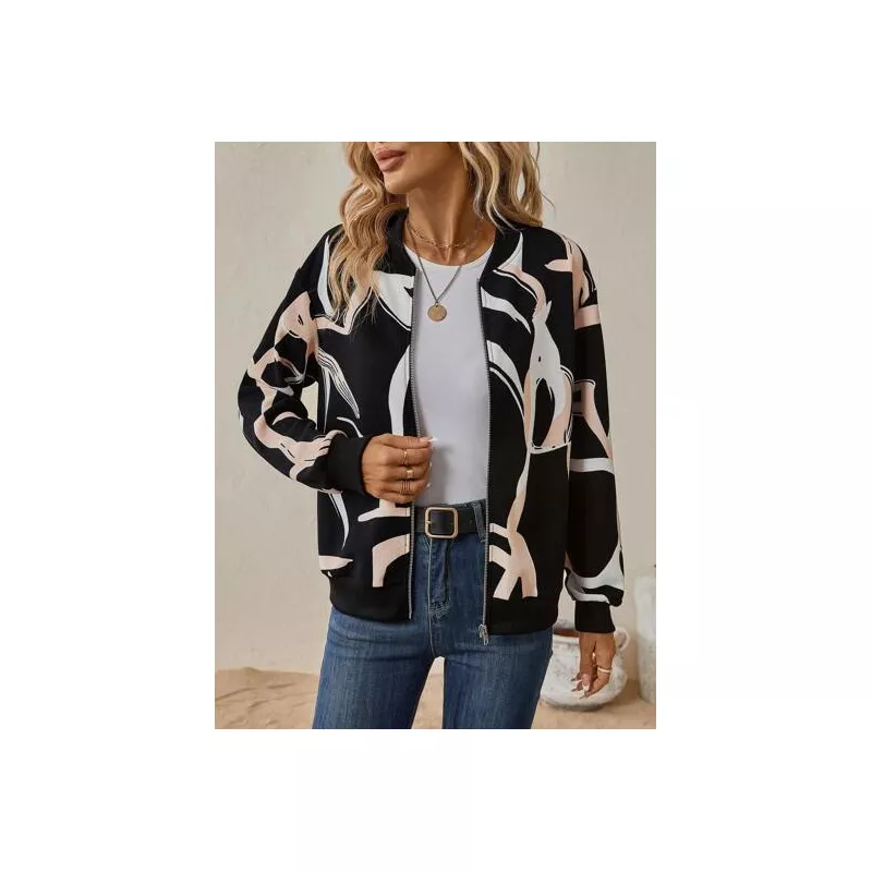 SHEIN LUNE Cazadora tipo bomber con estampado de dibujo con cremallera