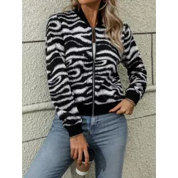 SHEIN LUNE Cazadora tipo bomber con estampado con cremallera