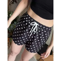 Shorts con estampado de estrella de cintura con cordón